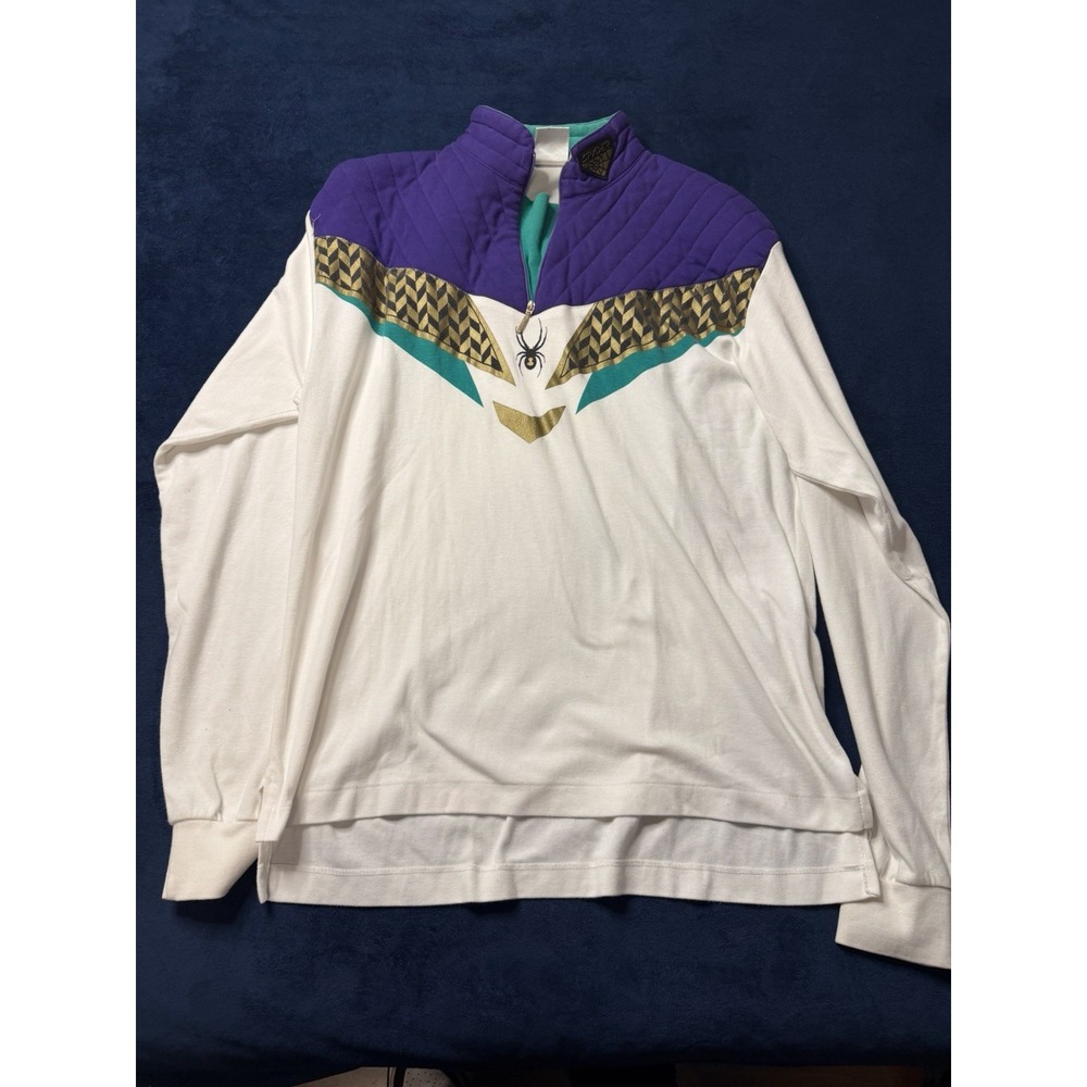 Vintage Spyder Ski Jacket Mens XL White Purple Gold Quarter Zip Pullover